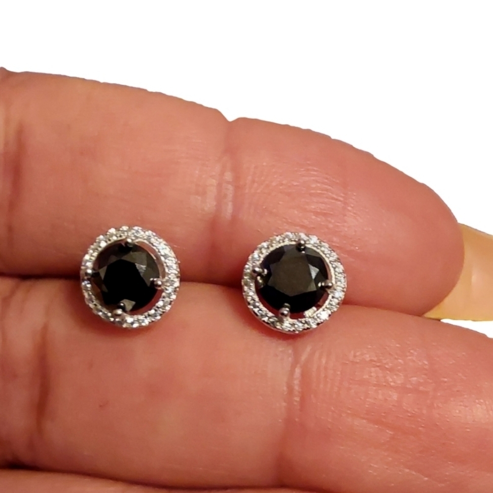S925 Fashion‎ DIAMONDS & BLACK ONIX STUDS EARRINGS